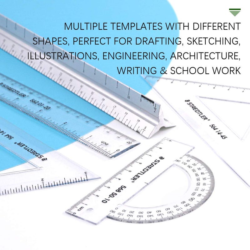 Keadic 12Pcs Geometric Drawings Templates, Geometry Ruler Plastic, Clear Shape Template Yellow Architect Scale Measuring Ruler Drafting Stencils Measuring Tools for Designing and Building - Image 5